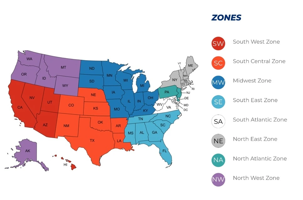 Team USA Under-19 Intra-Zonal League Map